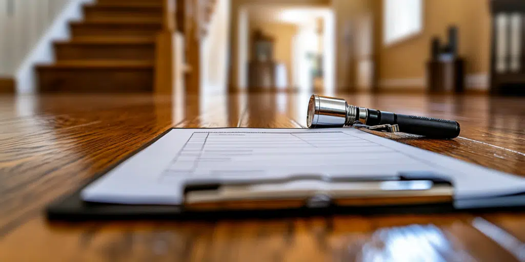 A home inspector’s clipboard showing a detailed inspection checklist and tools.