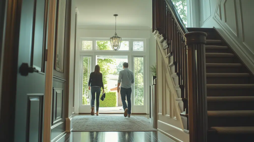 Family leaving their clean, show-ready home as buyers arrive, illustrating the importance of flexibility for selling a home quickly.