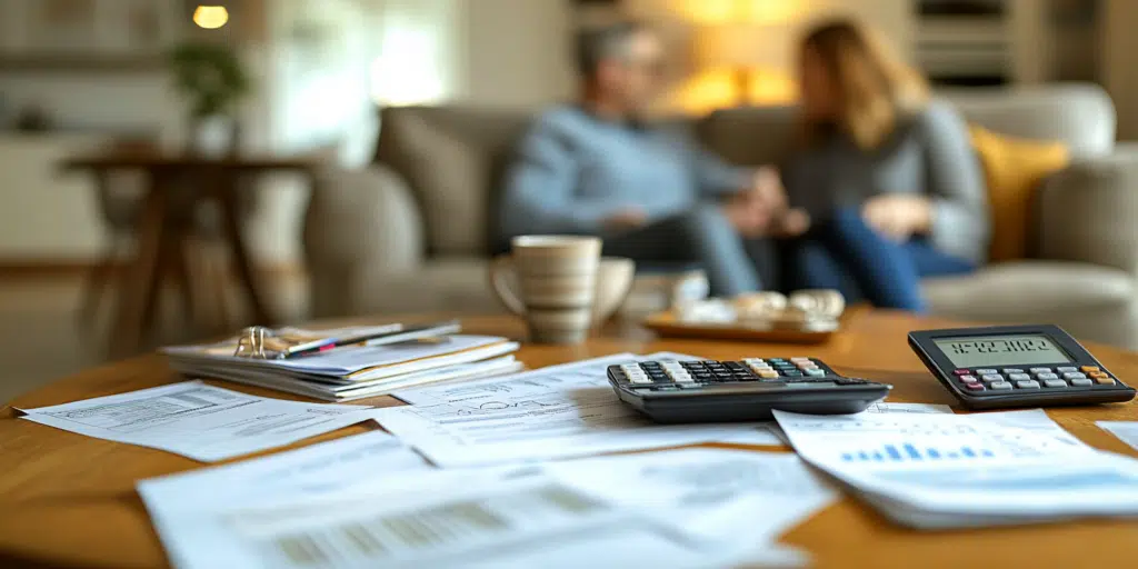 First-time homebuyers reviewing their budget and loan estimates with a financial planner.