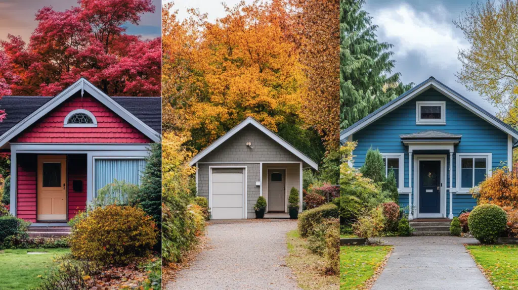 Collage of a single-family home, duplex, and vacation rental, illustrating different types of properties for first-time real estate investors.