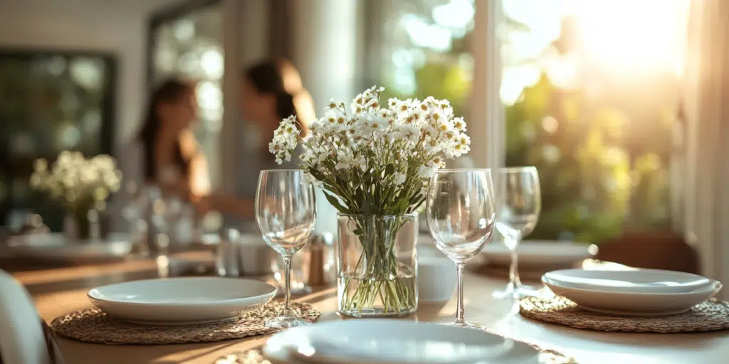 A beautifully staged dining area for a home open house event.